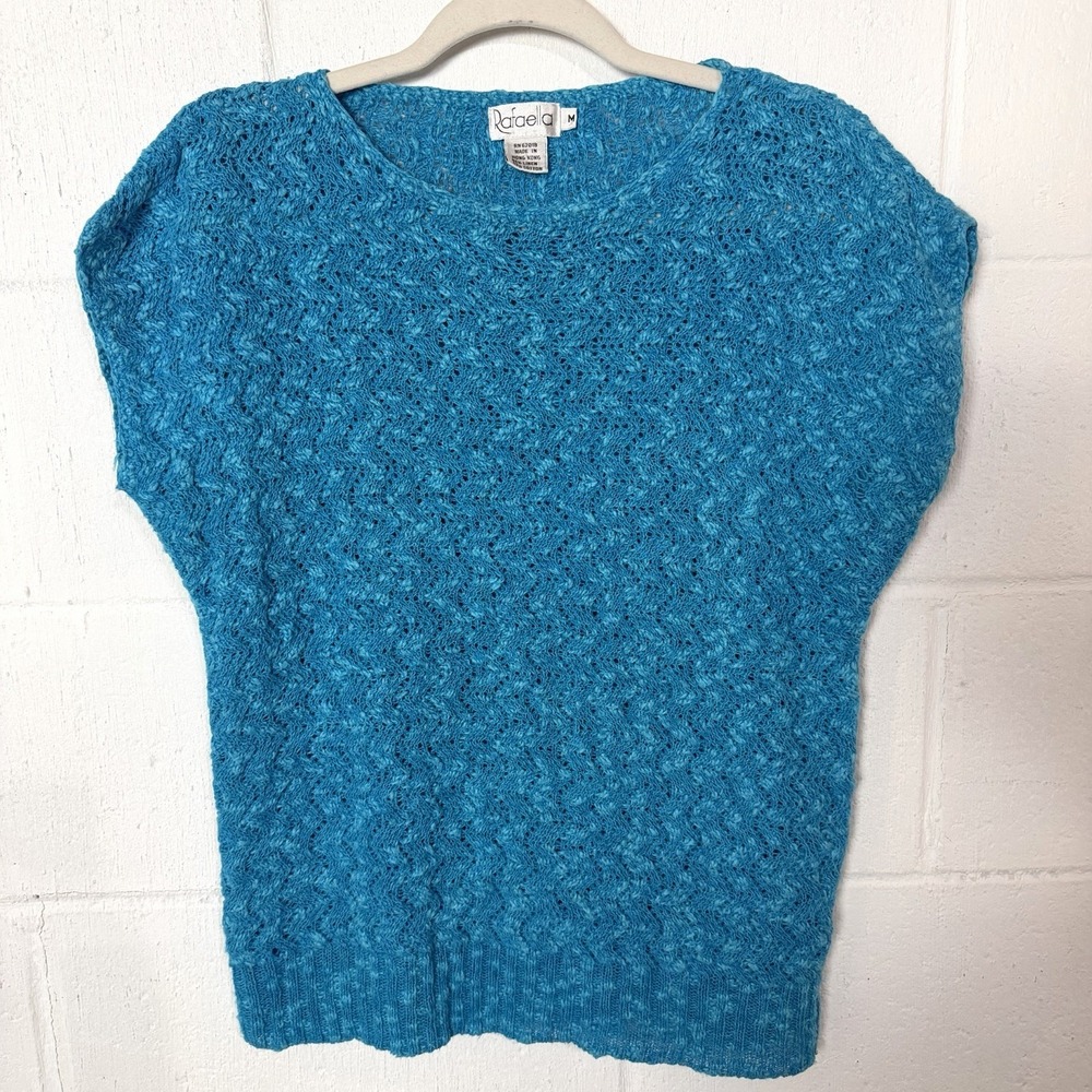 Vintage Rafaella Linen Blend Sweater Chunky Blue Colorful Beach Resort Travel M